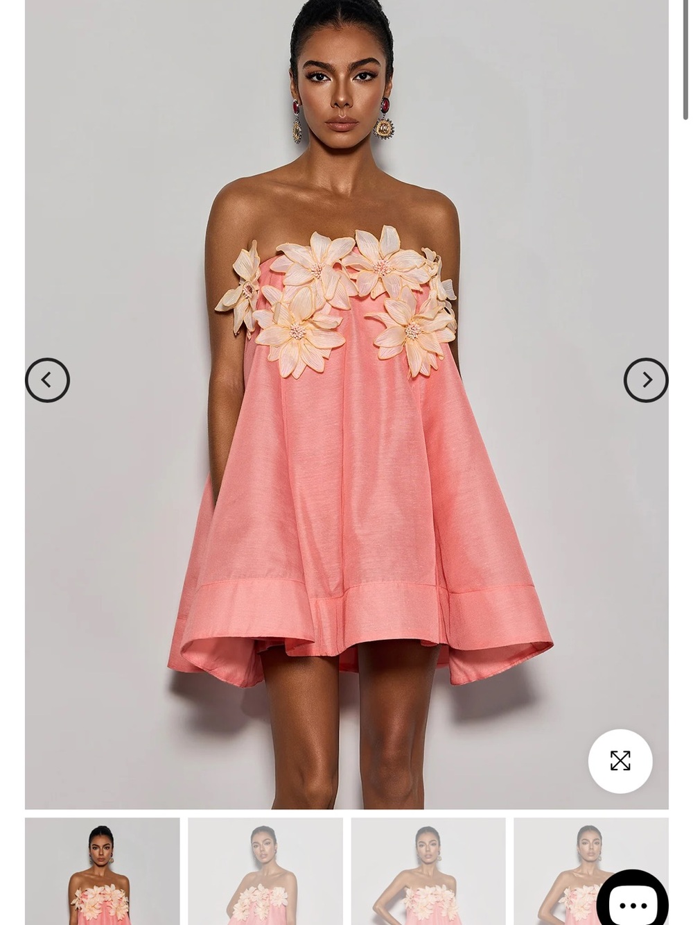 Strapless Coral Pink Floral Appliqué Mini Dress
